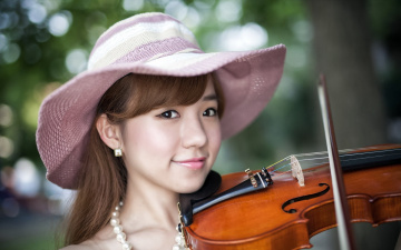 Картинка музыка -другое шляпа скрипка лицо взгляд девушка