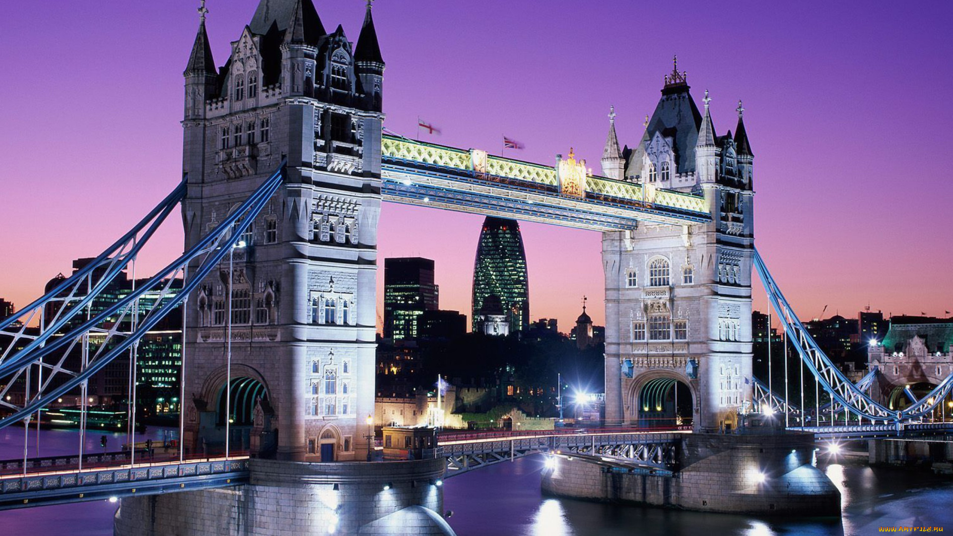 города, лондон, , великобритания, tower, bridge, огни, река, дома, мост, темза, здания