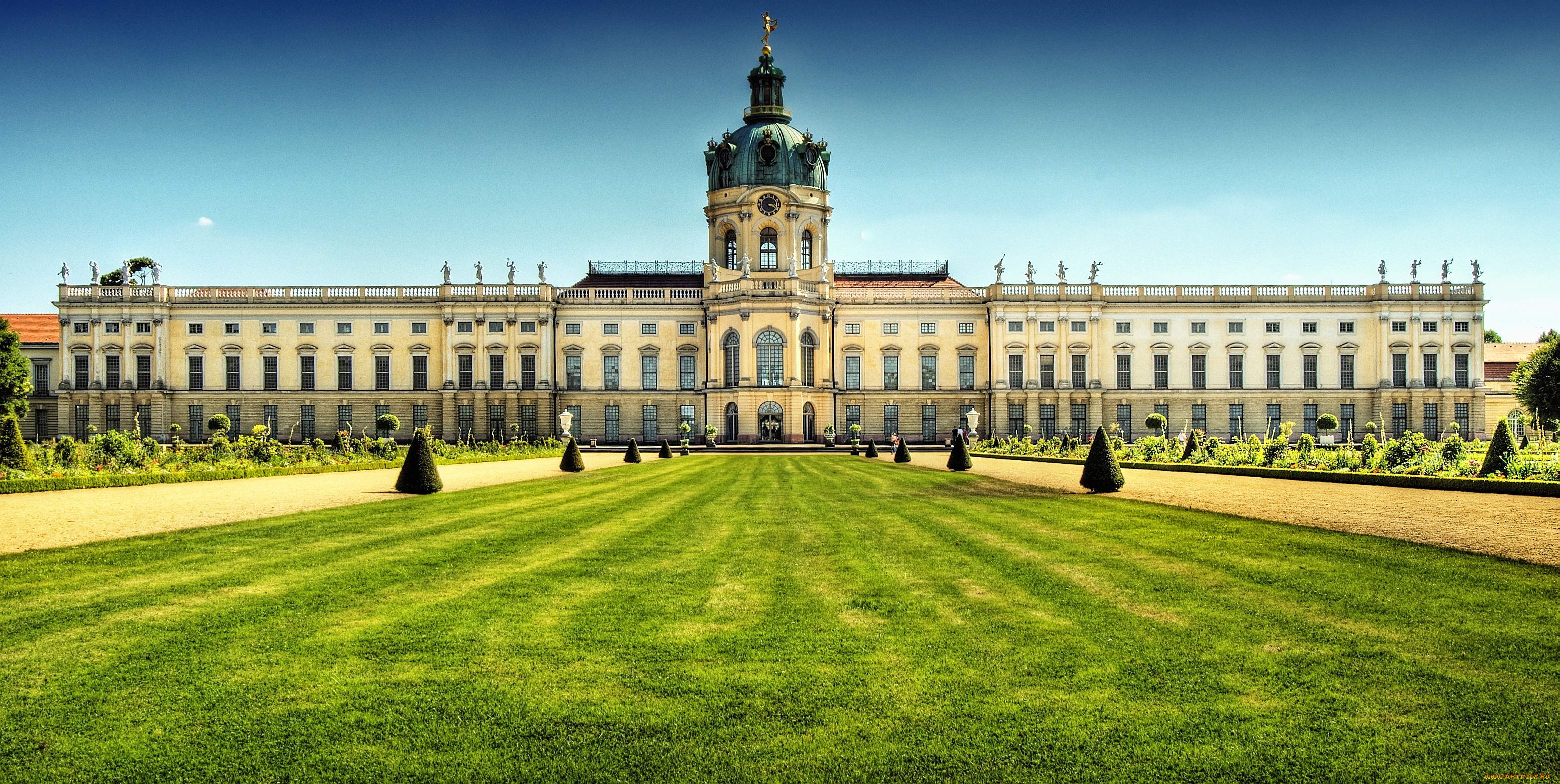 дворец, шарлоттенбург, германия, города, дворцы, замки, крепости, купол, окна, большой, парк