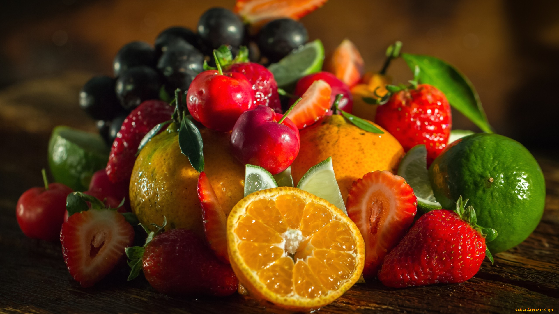 еда, фрукты, , ягоды, клубника, апельсин, лайм