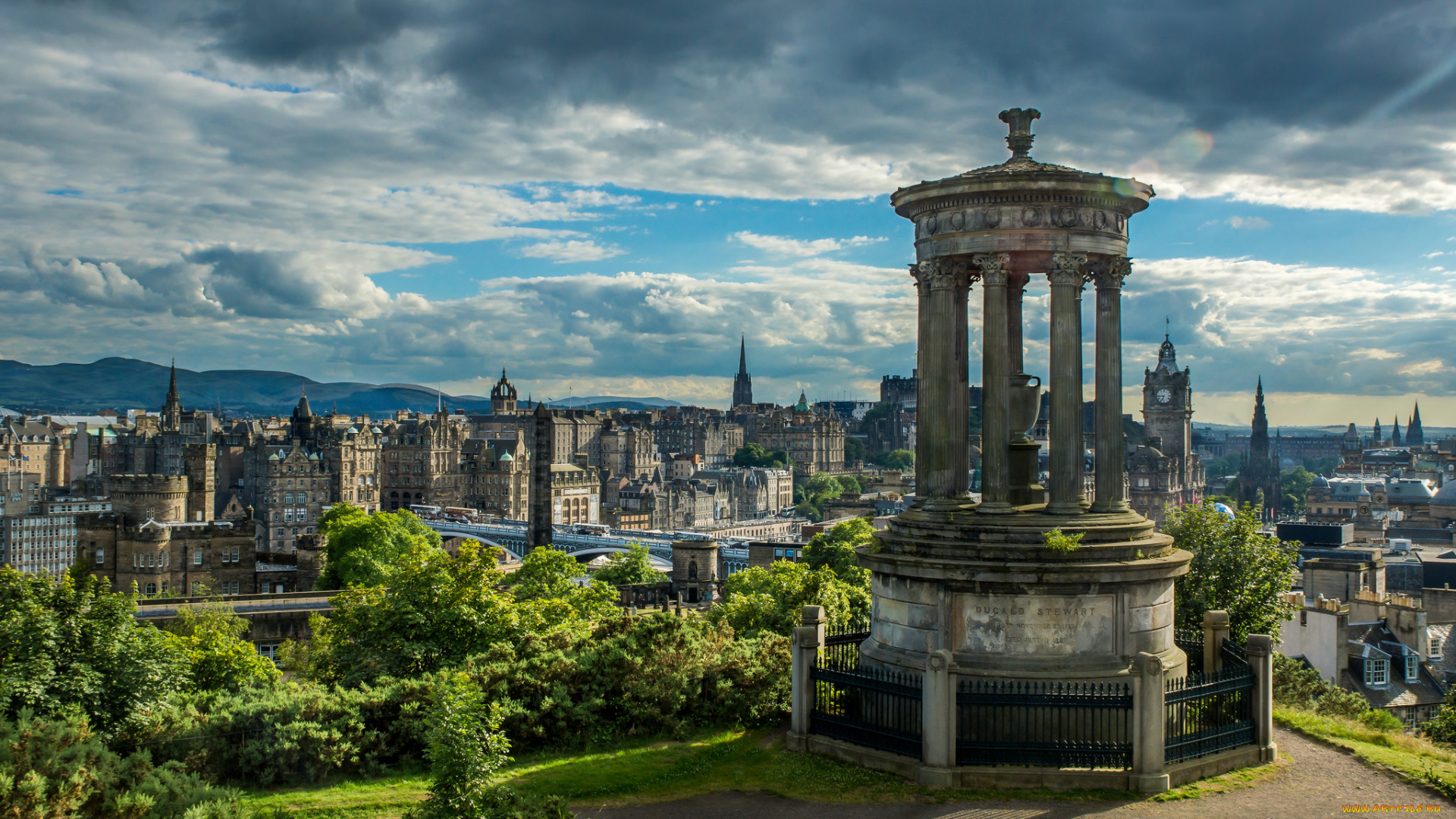 calton, hill, города, эдинбург, , шотландия, монумент, панорама