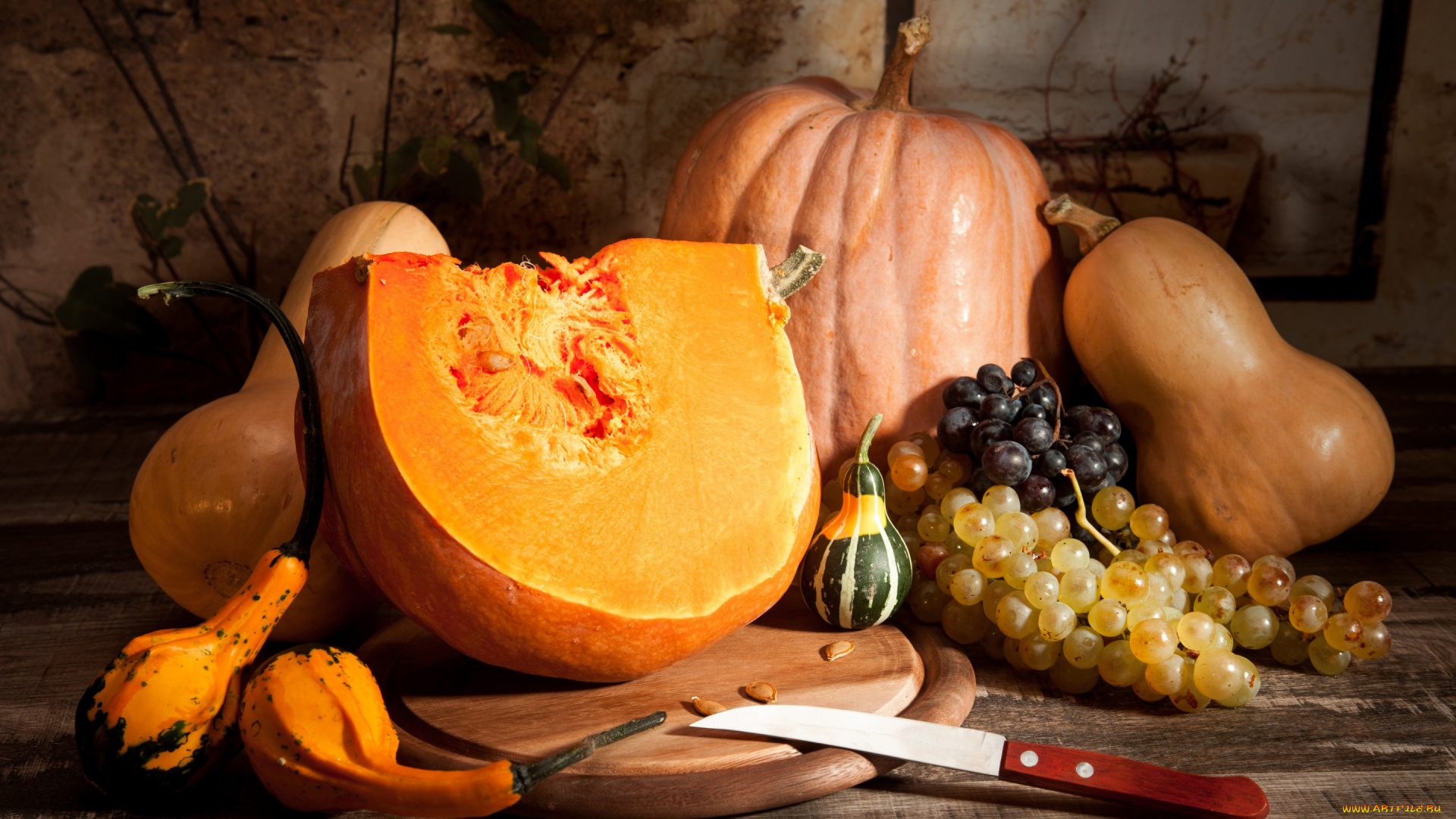 еда, тыква, autumn, harvest, still, life, fruits, pumpkin, осень, листья, урожай, виноград