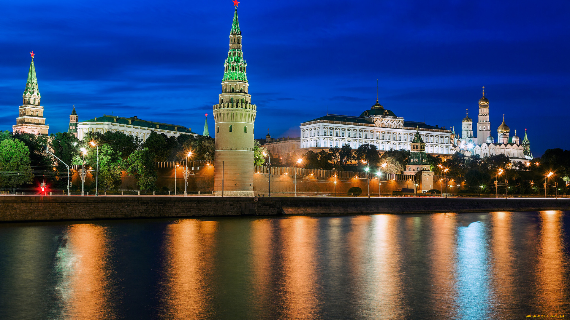 moscow, kremlin, города, москва, , россия, огни, река, кремль, отражение, ночь