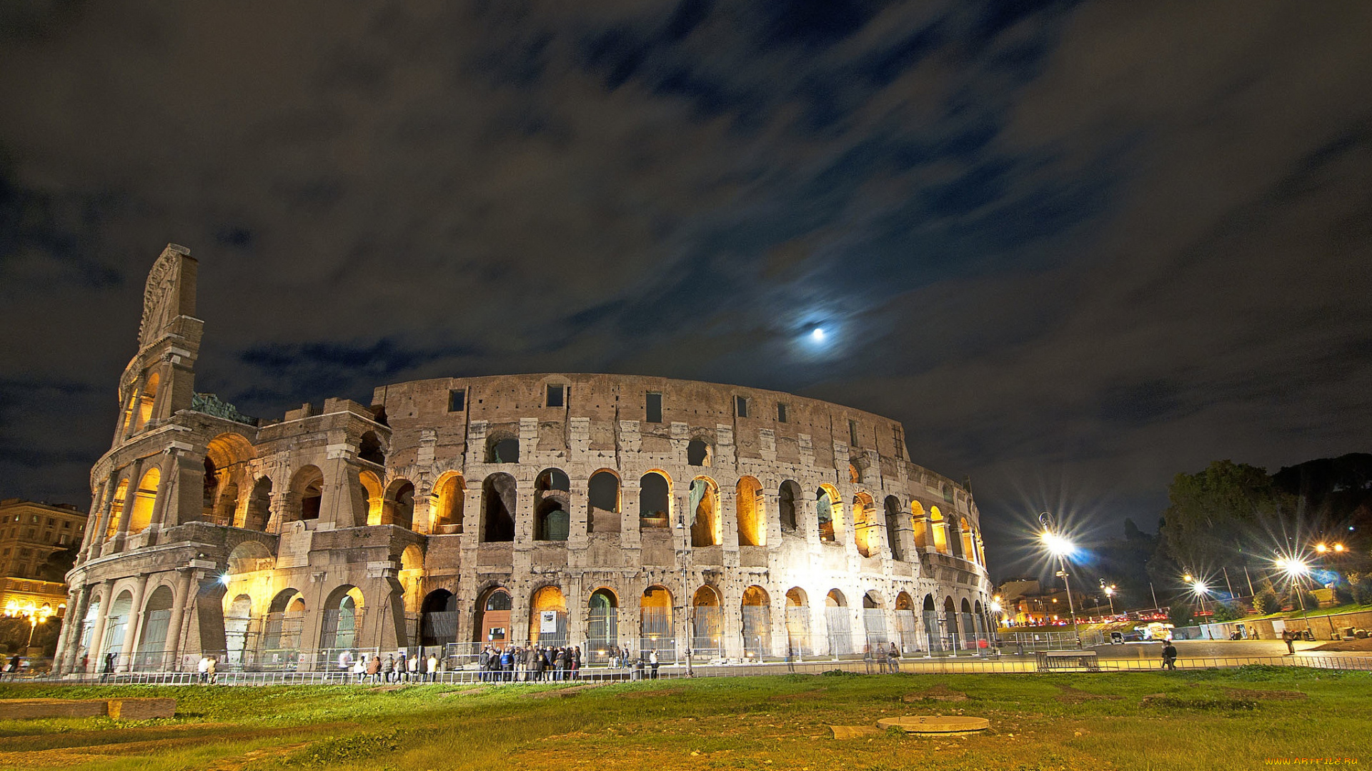 rome, colosseum, города, рим, , ватикан, , италия, огни, колизей, ночь