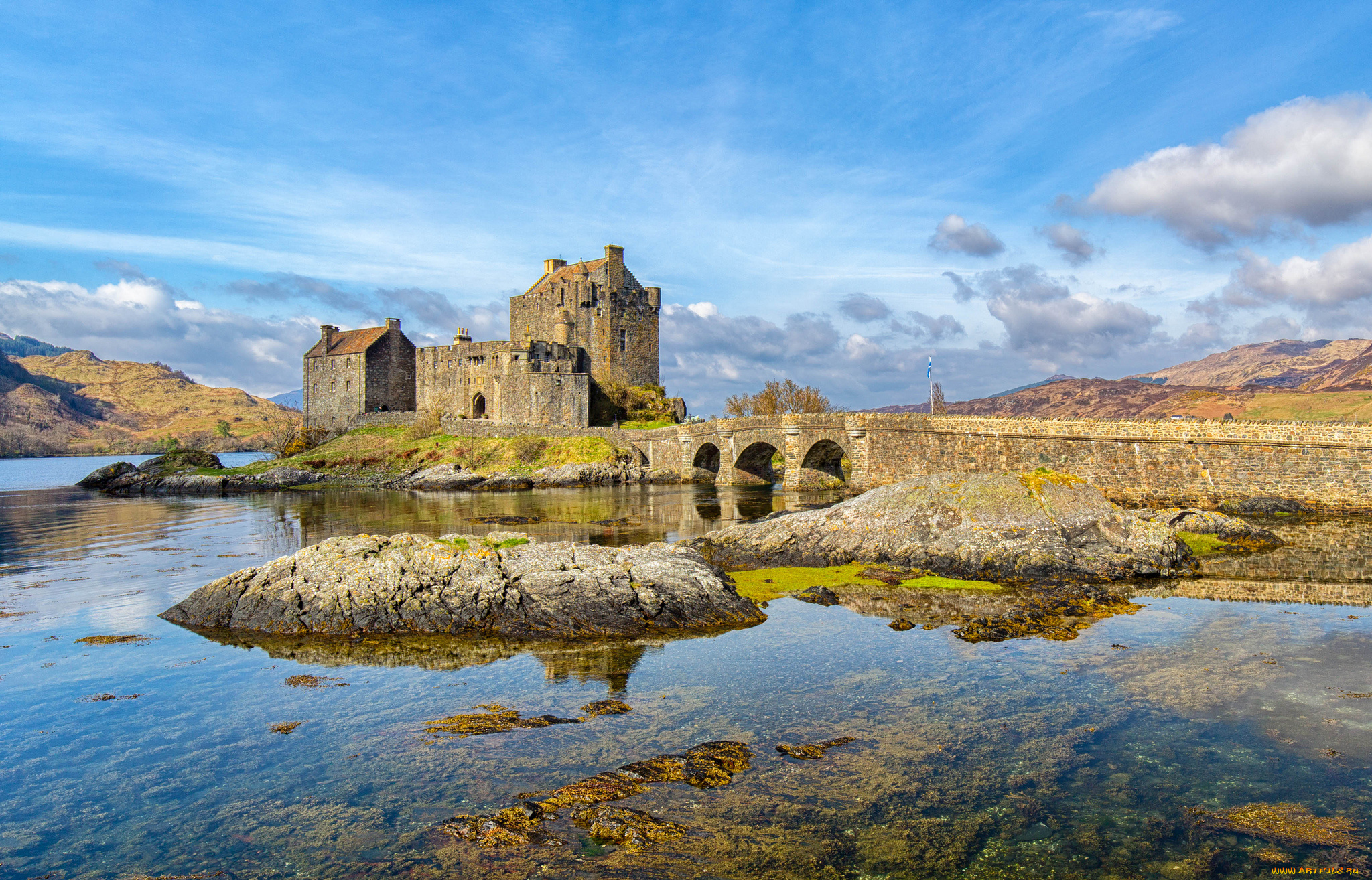 eilean, donan, castle, города, замок, эйлен-донан, , шотландия, горы, озеро, замок