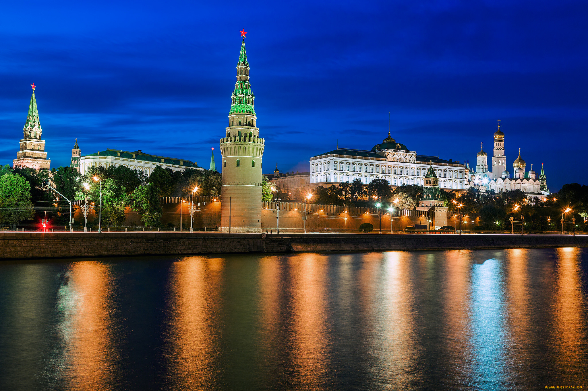 moscow, kremlin, города, москва, , россия, огни, река, кремль, отражение, ночь