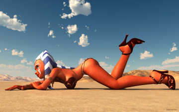 Картинка 3д графика creatures существа девушка облака песок
