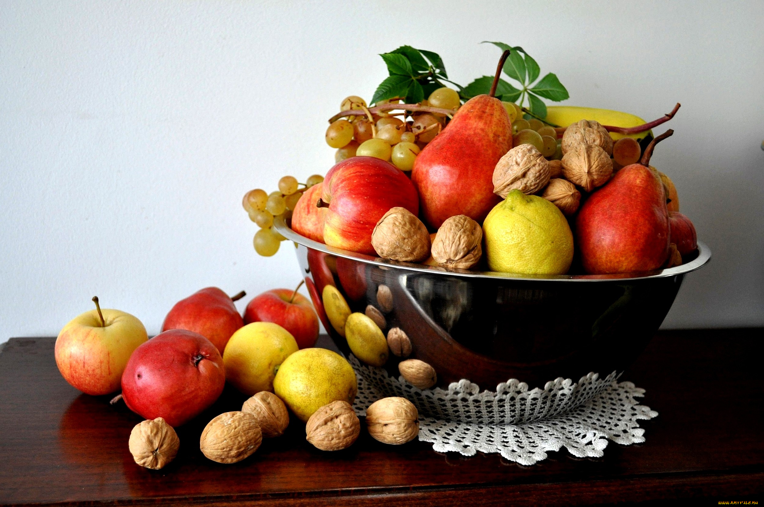 еда, фрукты, ягоды, груши, яблоки, орехи, лимоны, виноград