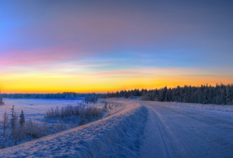 Картинка природа зима закат дорога пейзаж