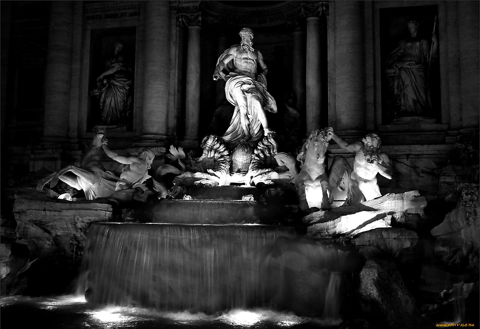города, рим, ватикан, италия, ночь, фонтан, скульптуры