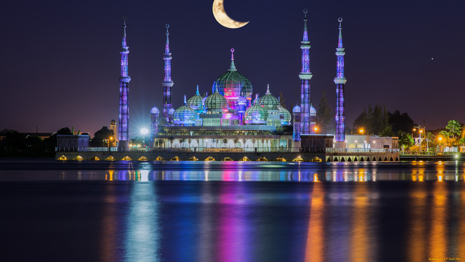 crystal, mosque, in, kuala, terengganu, , malaysia, города, -, мечети, , медресе, мечеть, ночь