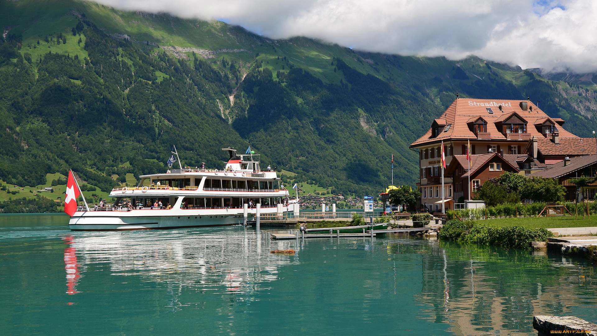 швейцария, iseltwald, lake, brienz, корабли, катера