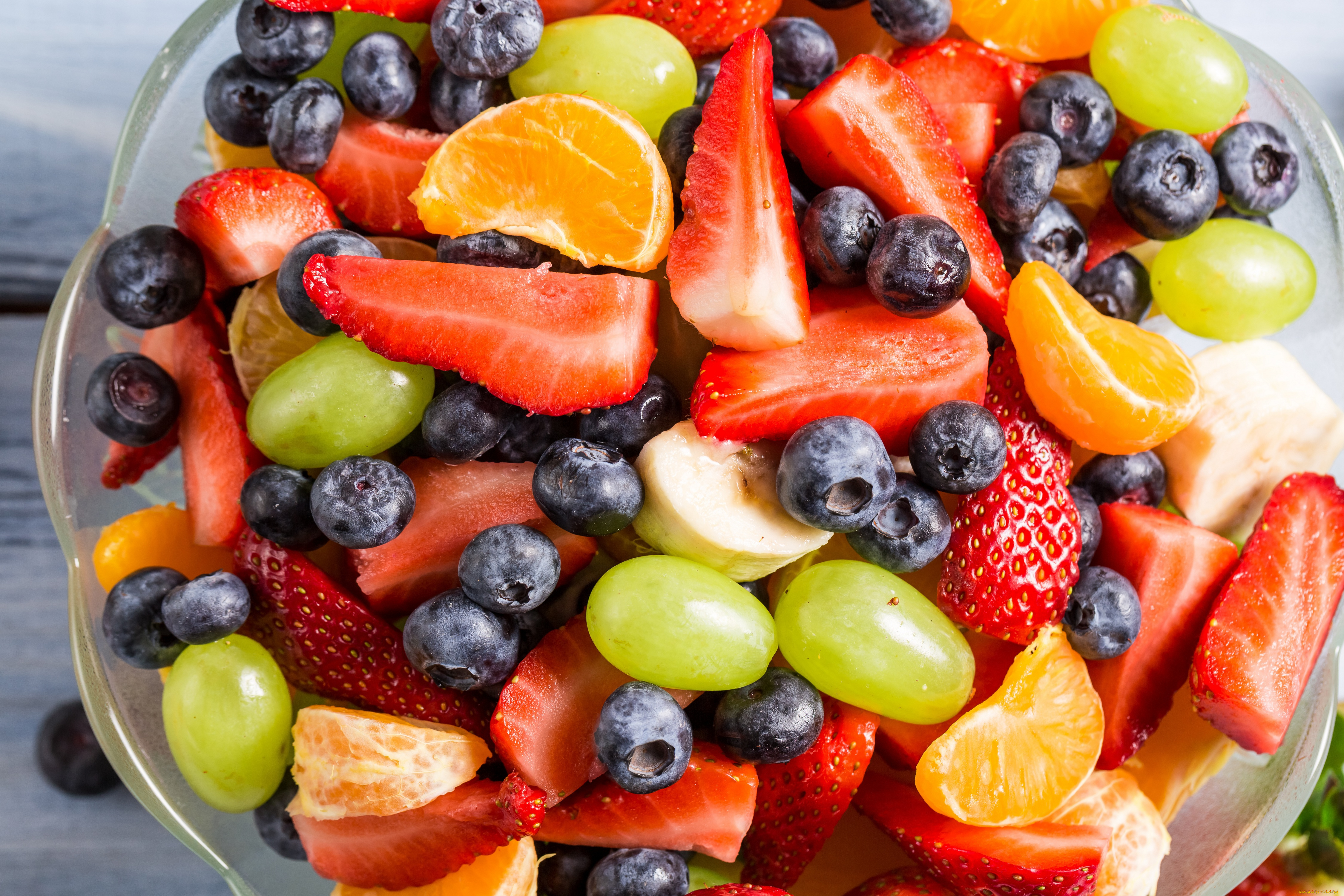 еда, фрукты, , ягоды, мандарин, виноград, черника, десерт, strawberry, salad, fruit, фруктовый, салат, клубника