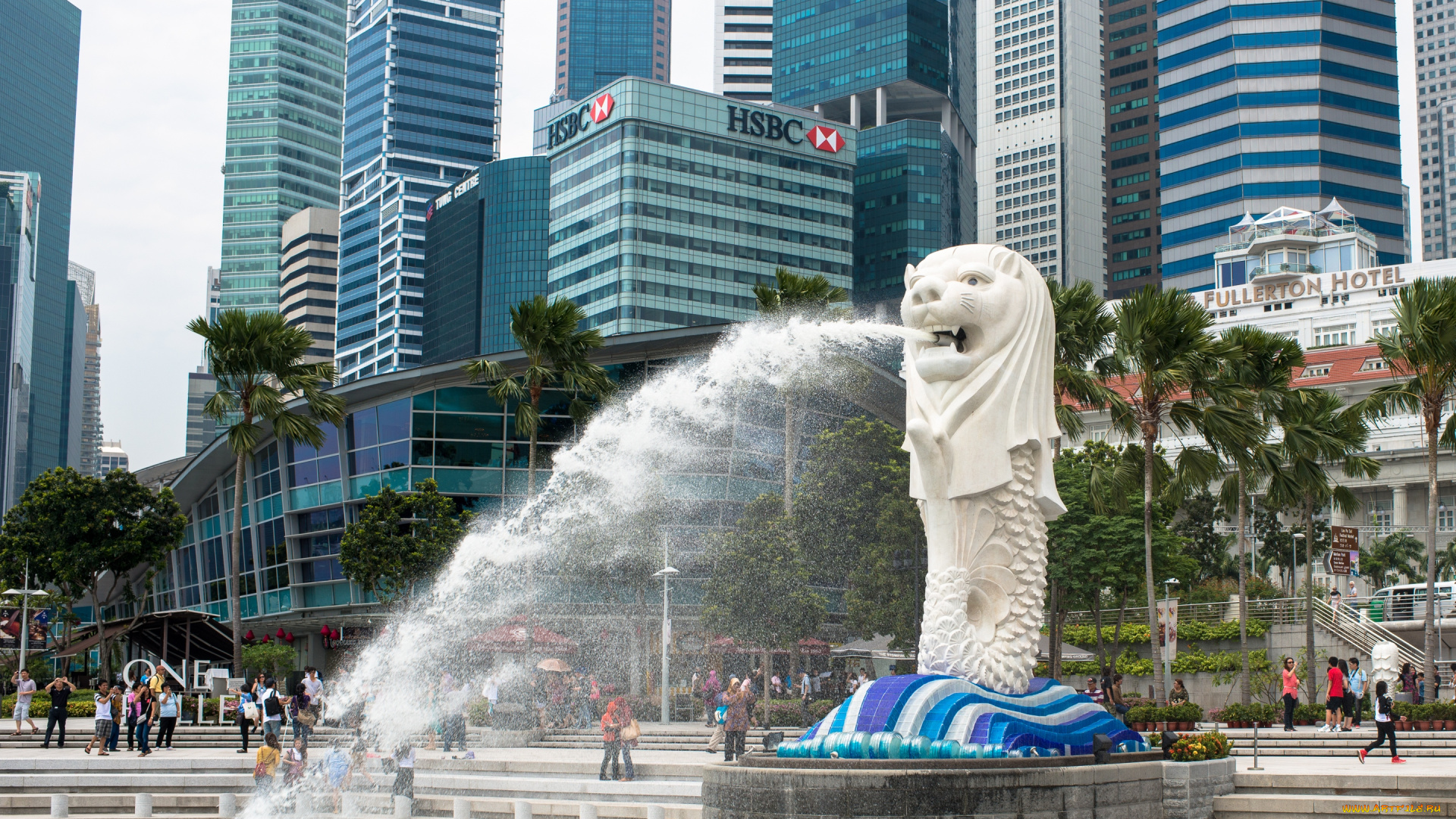 города, сингапур, фонтан