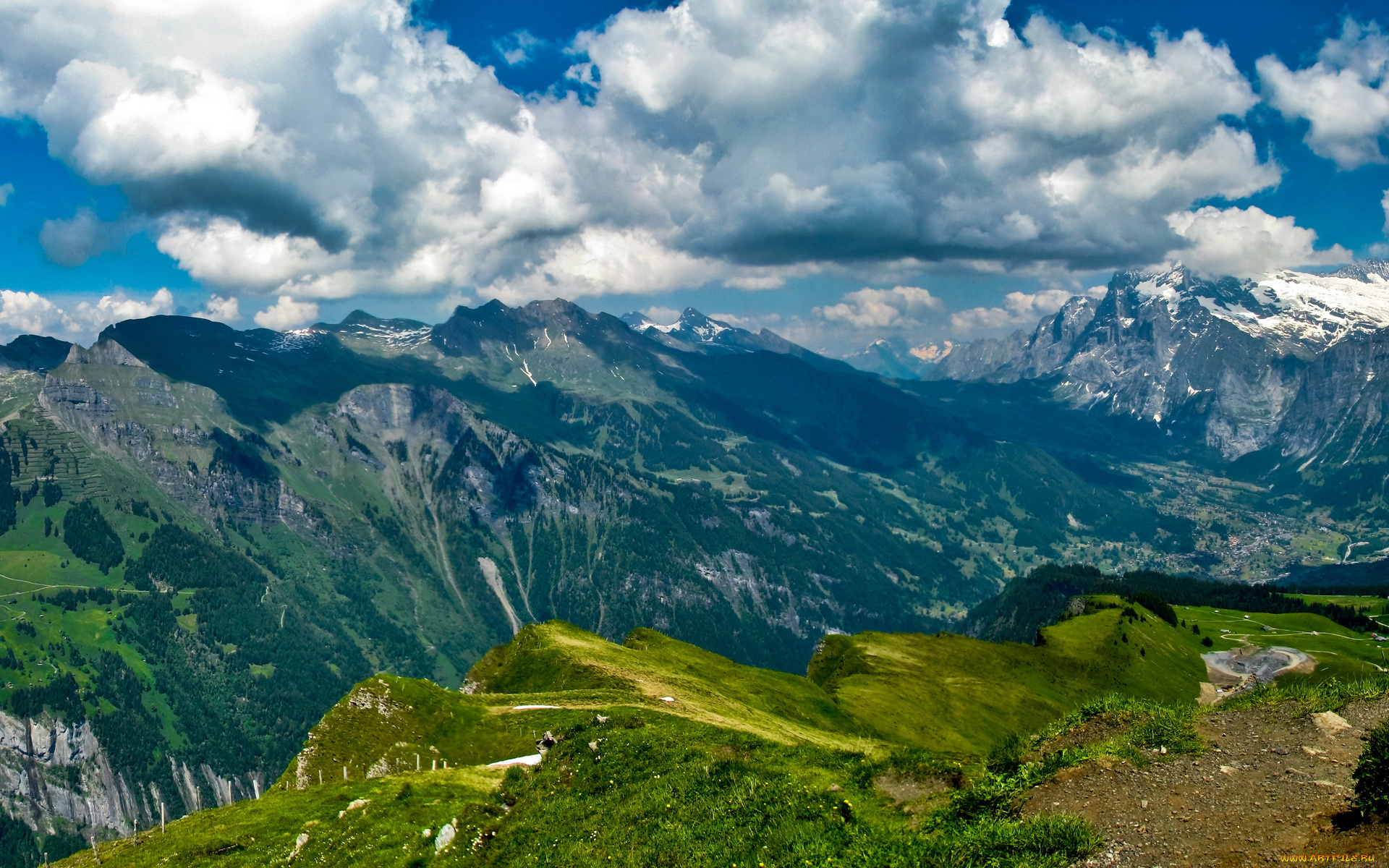 швейцария, берн, лаутербруннен, природа, горы, облака
