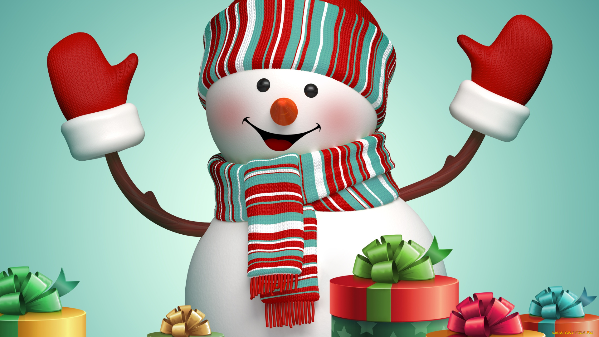 праздничные, 3д, графика, , новый, год, snowman, 3d, cute, merry, christmas, new, year, winter, снеговик, новый, год, рождество