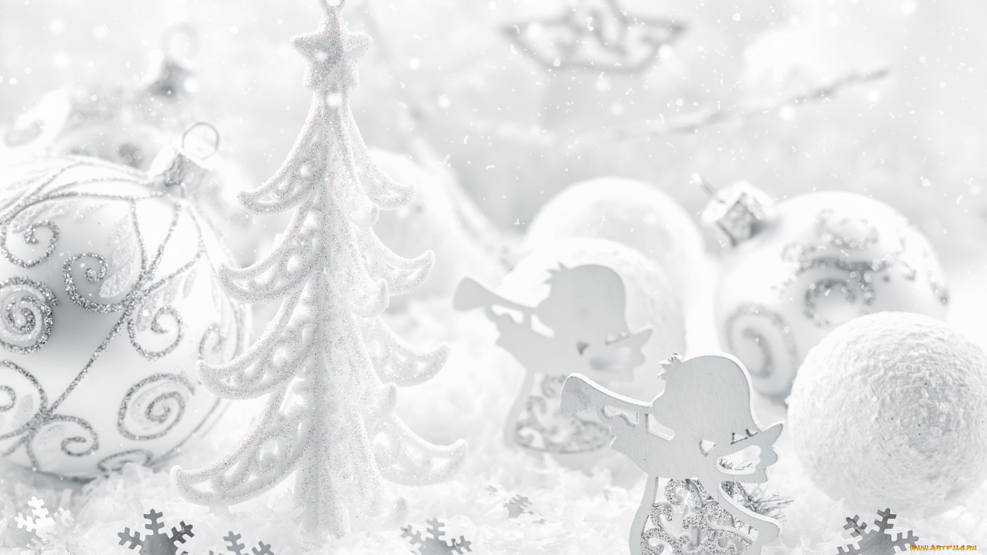 праздничные, фигурки, снег, белое, шар, ёлка, ангелы, christmas, рождество, новый, год