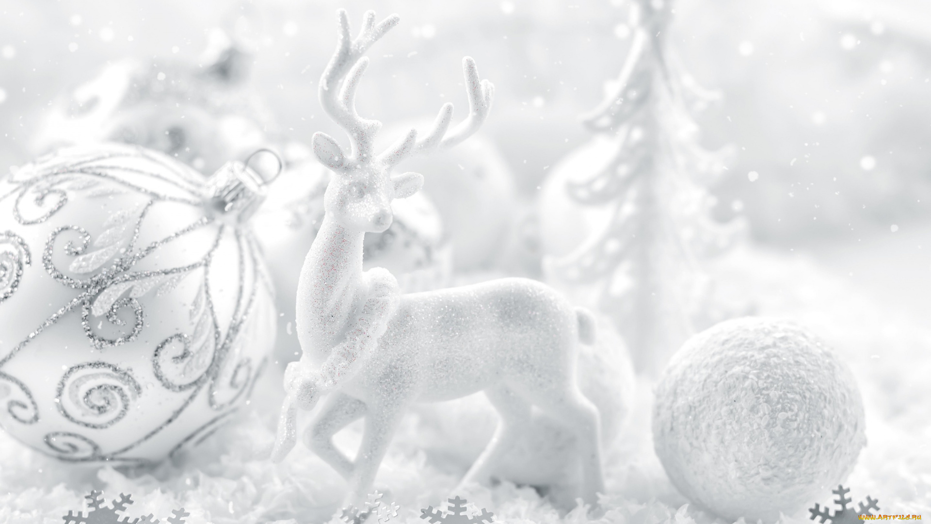 праздничные, фигурки, снежинки, шар, christmas, рождество, новый, год, олень, фигурка, снег, ёлки, белое, блёстки