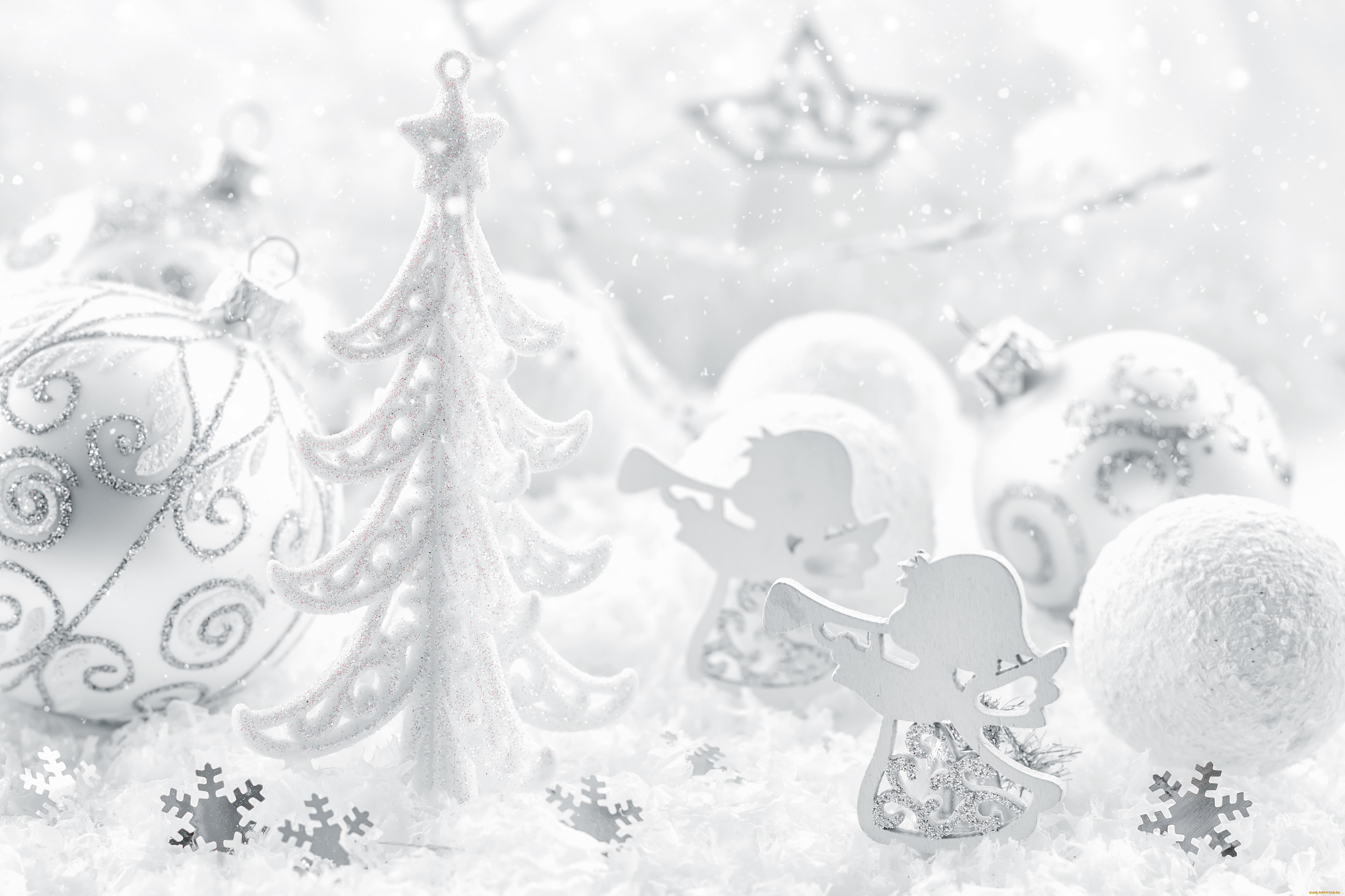 праздничные, фигурки, снег, белое, шар, ёлка, ангелы, christmas, рождество, новый, год