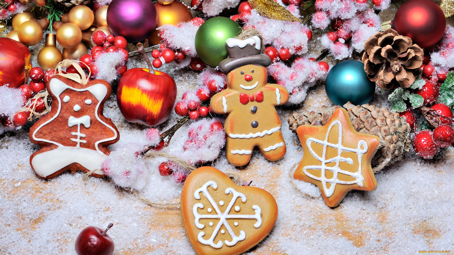 праздничные, угощения, merry, шары, украшения, снег, новый, год, decoration, cookies, рождество, xmas, christmas