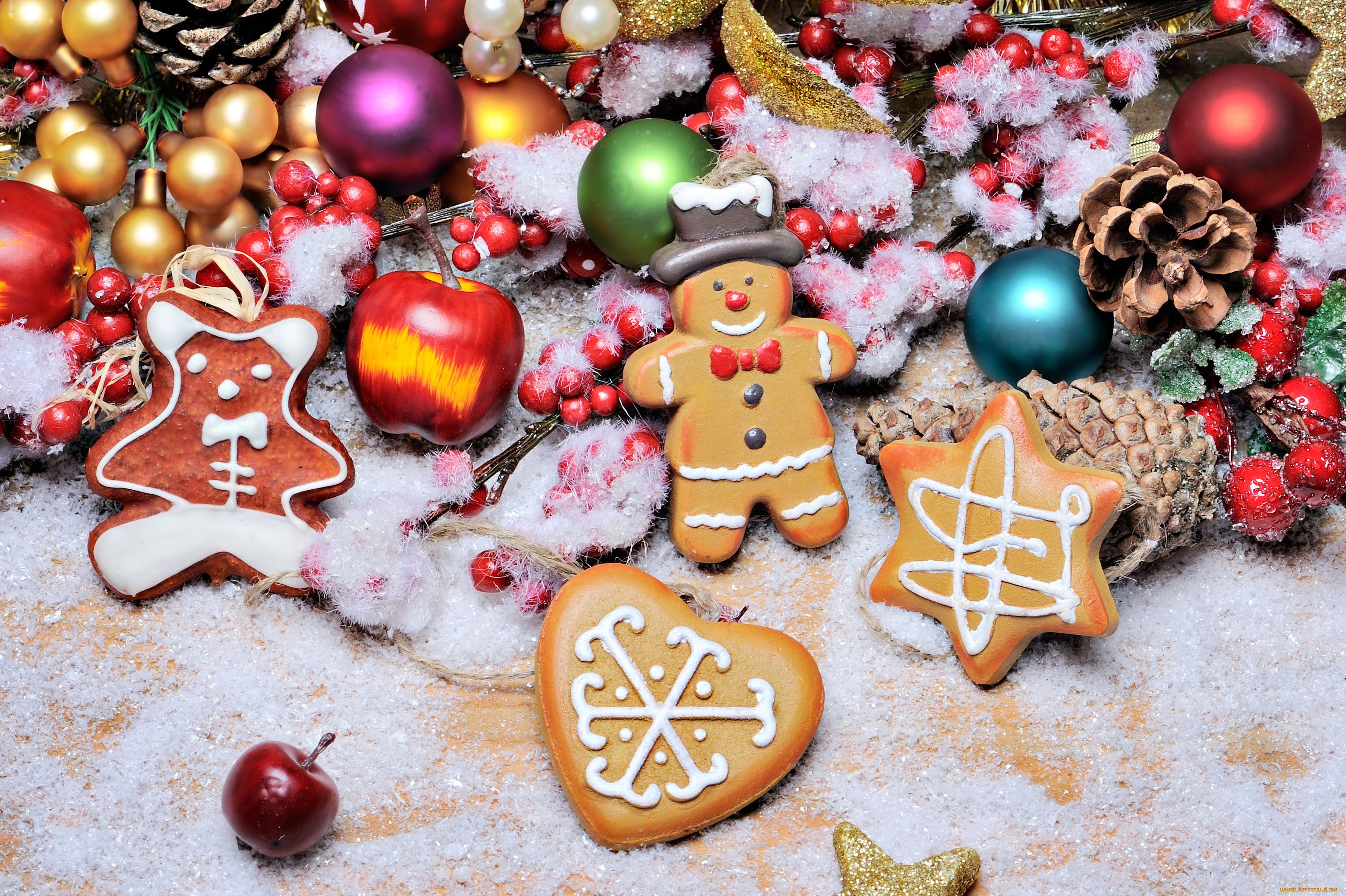 праздничные, угощения, merry, шары, украшения, снег, новый, год, decoration, cookies, рождество, xmas, christmas