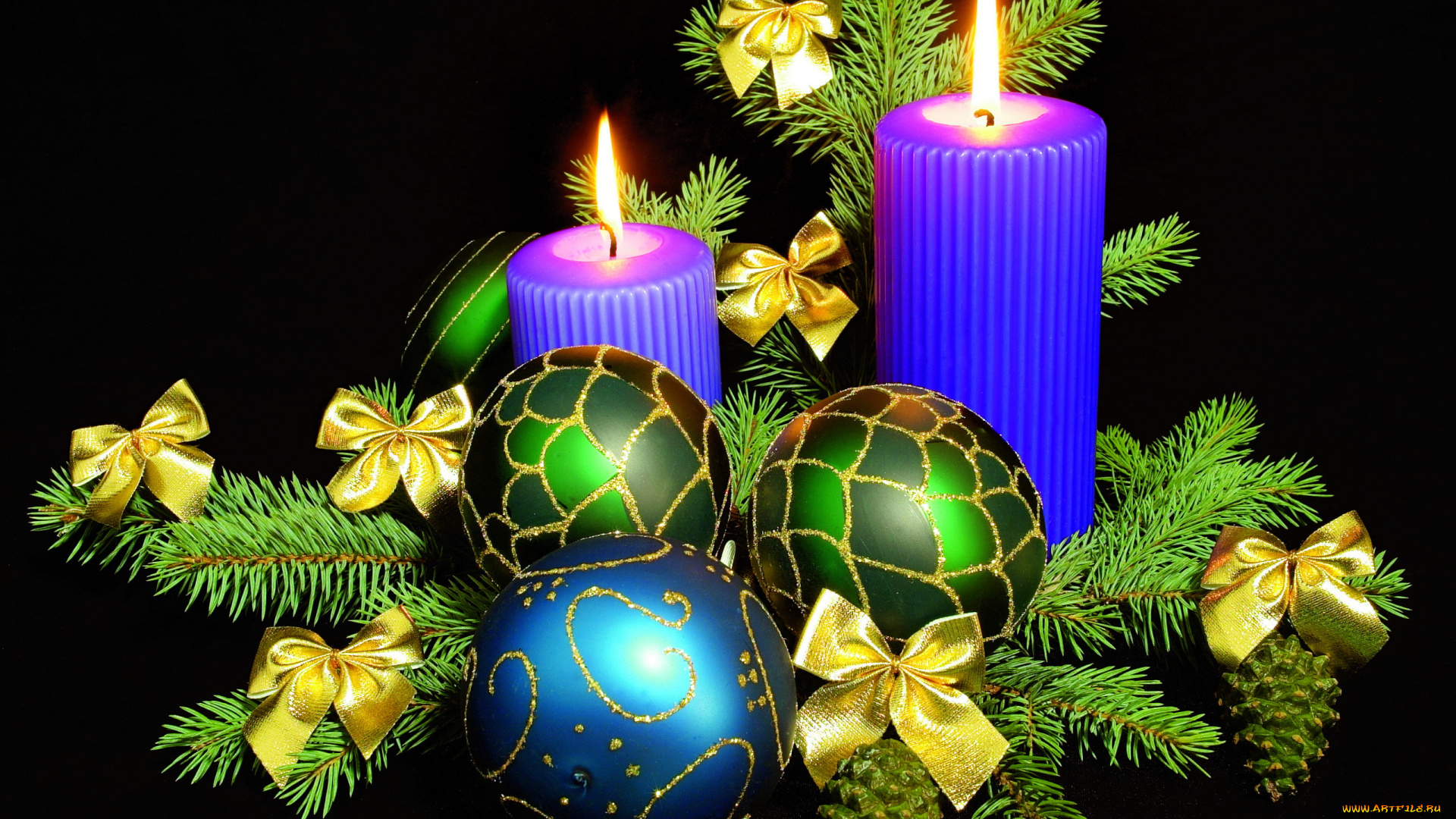 праздничные, украшения, свечи, шарики, новый, год