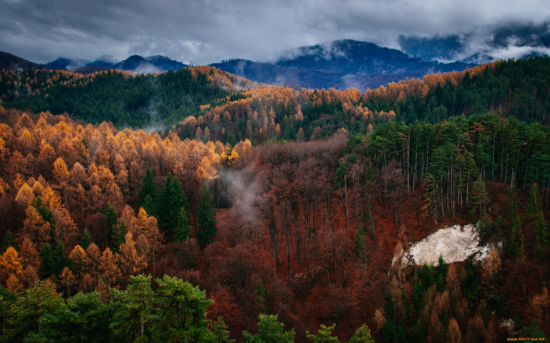 природа, горы, осень, краски, облака, лес