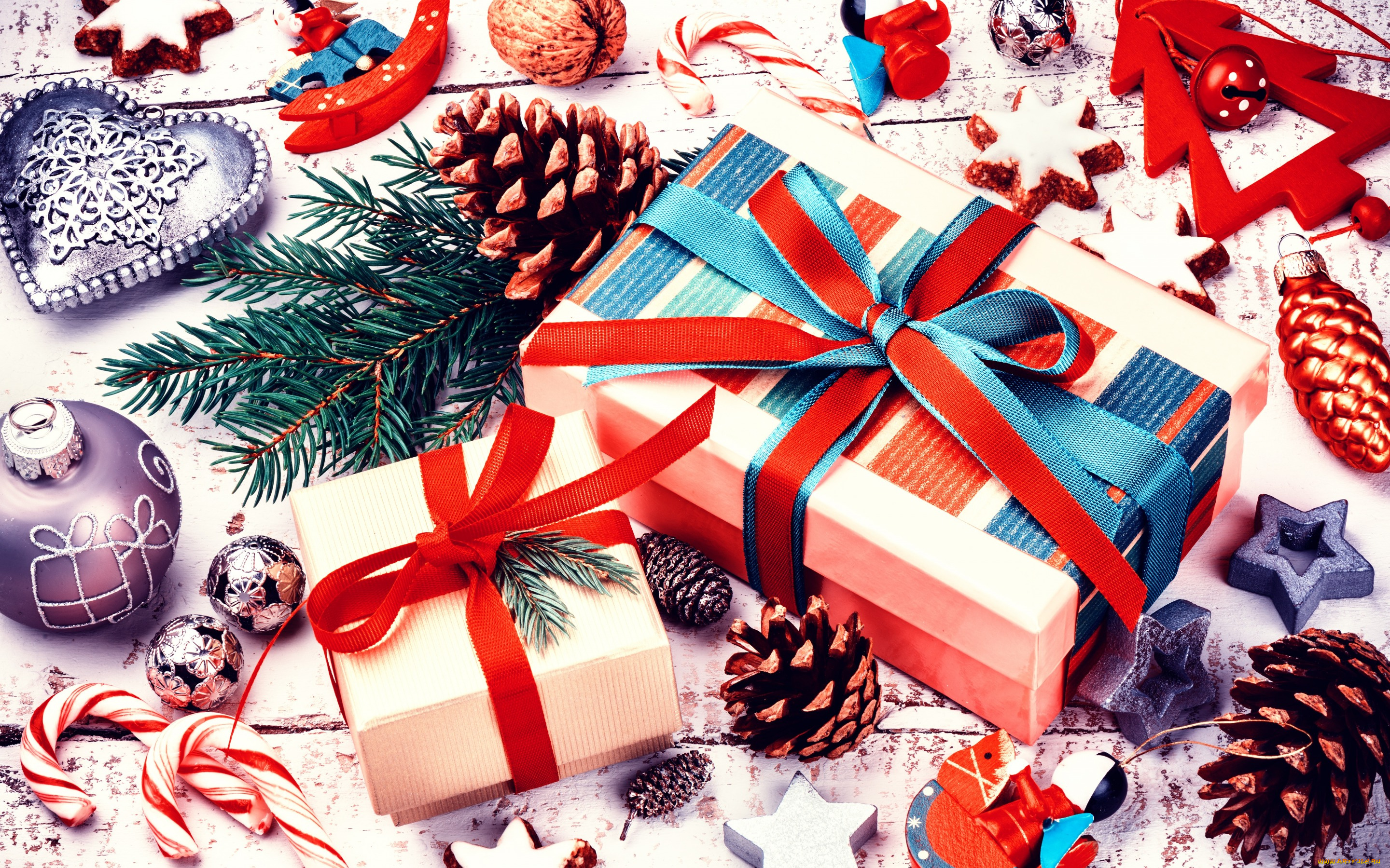 праздничные, подарки, и, коробочки, украшения, happy, holiday, celebration, печенье, шишки