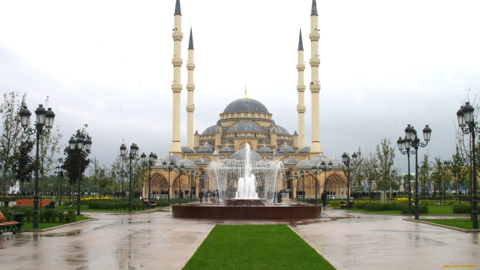 грозный, мечеть, города, -, столицы, государств, мечеть, чечни, грозный, фонтан, Чечня, город