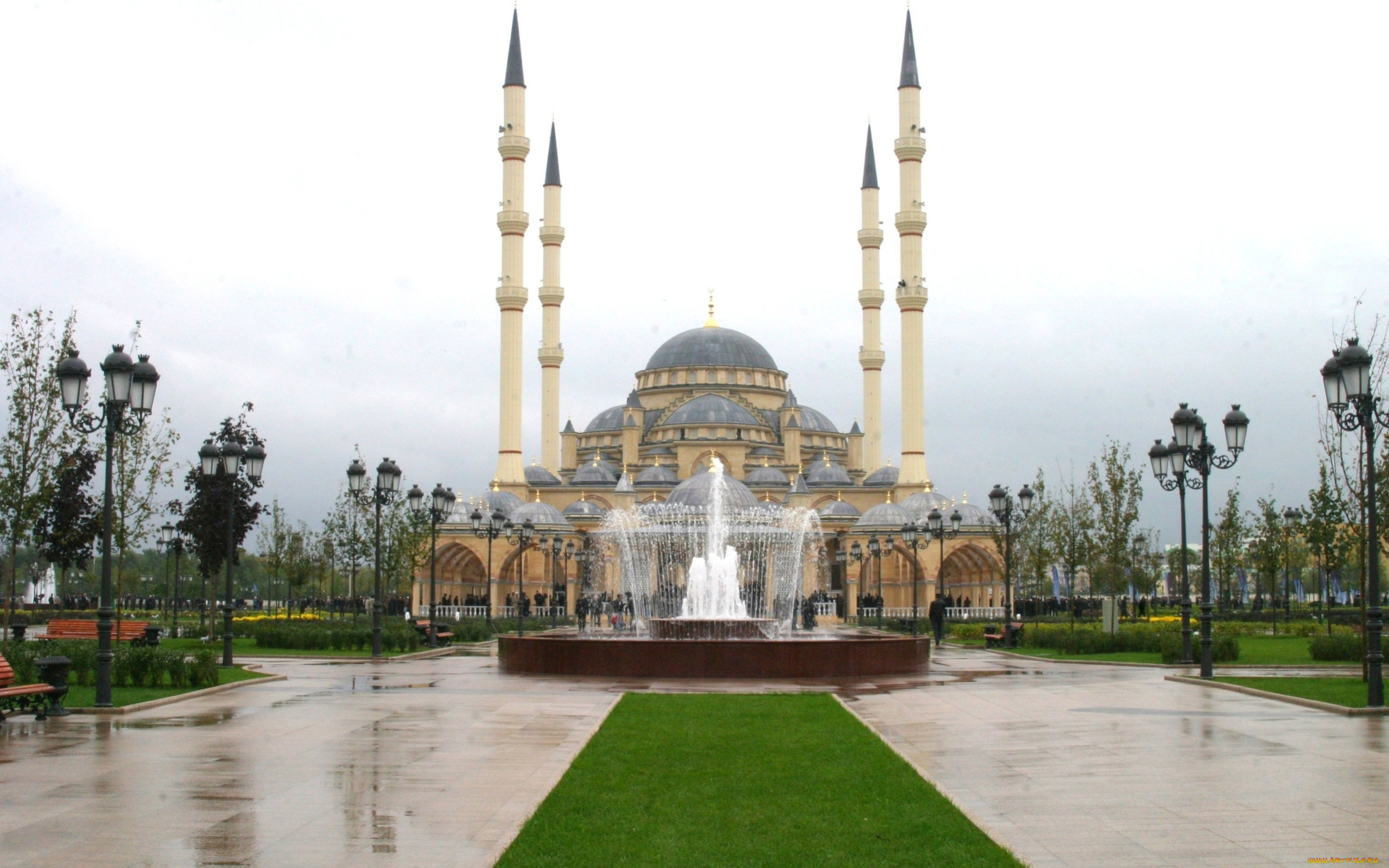 грозный, мечеть, города, -, столицы, государств, мечеть, чечни, грозный, фонтан, Чечня, город
