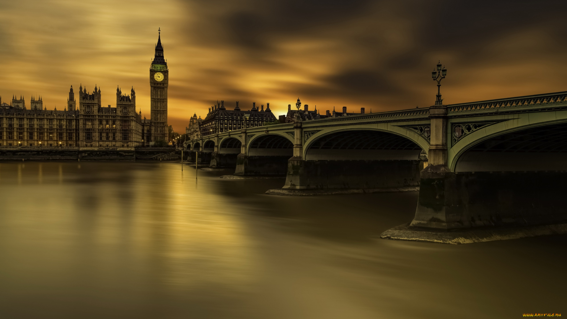 города, лондон, , великобритания, westminster, bridge, london, long, exposure