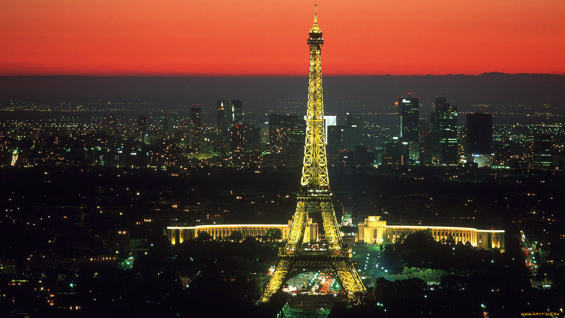 города, париж, , франция, панорама, огни, эйфелева, башня