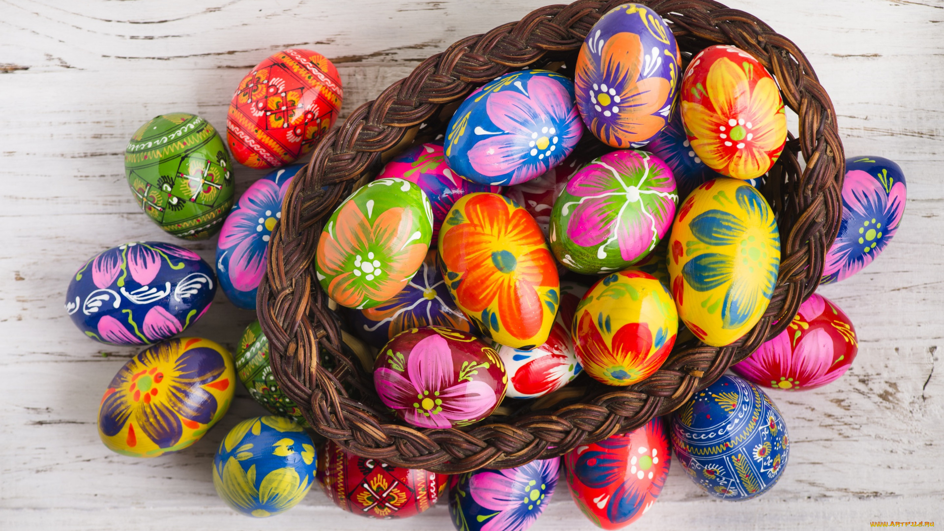 праздничные, пасха, eggs, spring, happy, яйца, крашеные, busket, easter, colorful, wood, decoration, корзина, весна