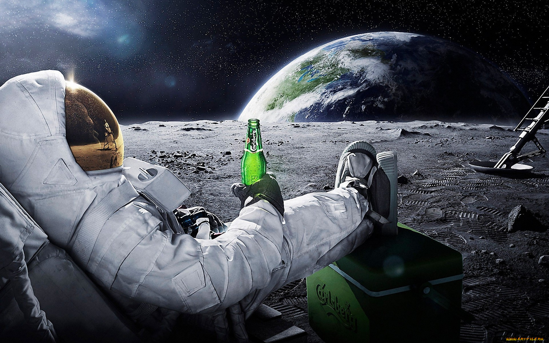 бренды, carlsberg, следы, ящик, ракета, скафандр, планета, космонавт, бутылка, пиво, карлсберг