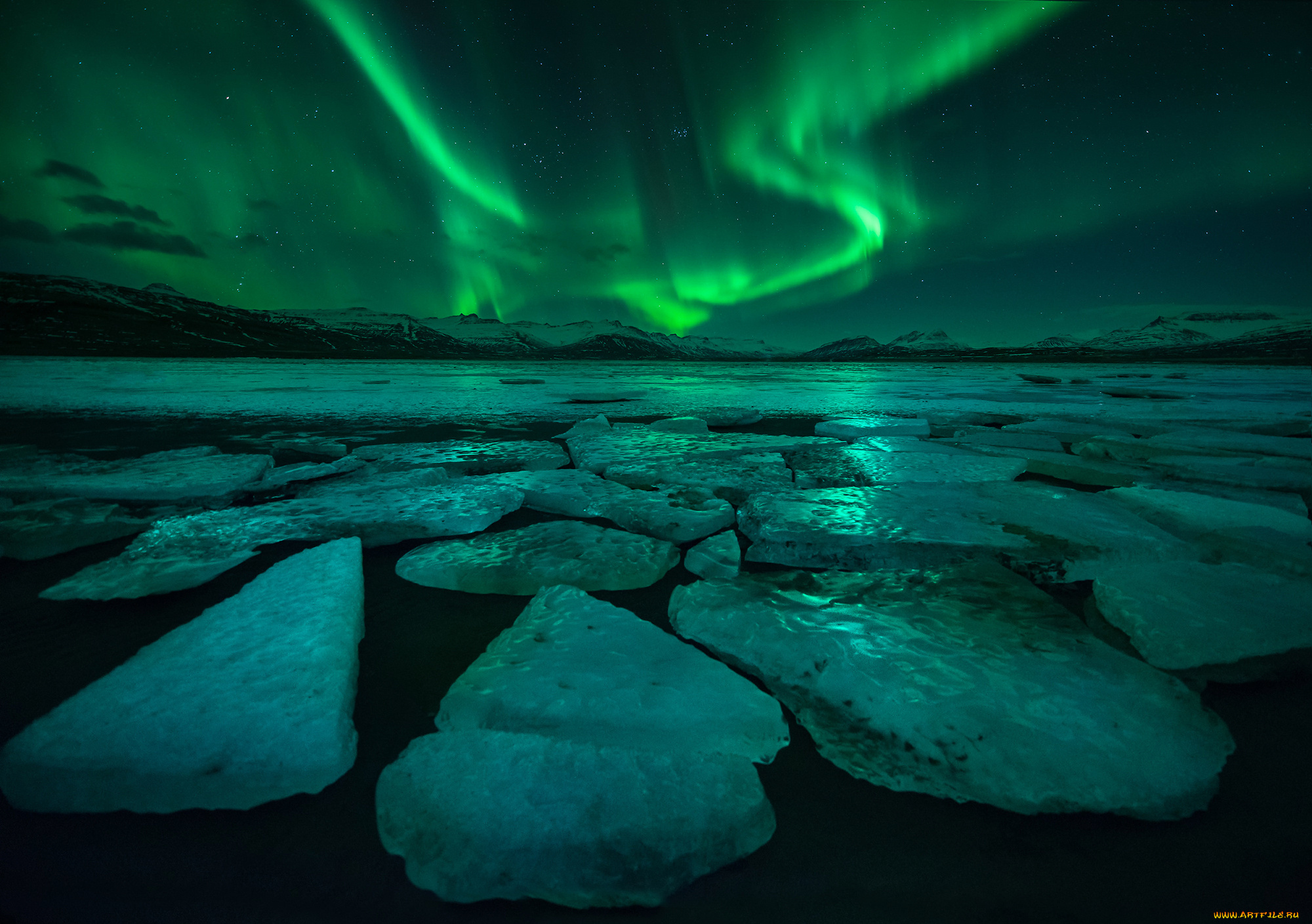природа, северное, сияние, исландия, ночь, лёд, свет, северное, сияние