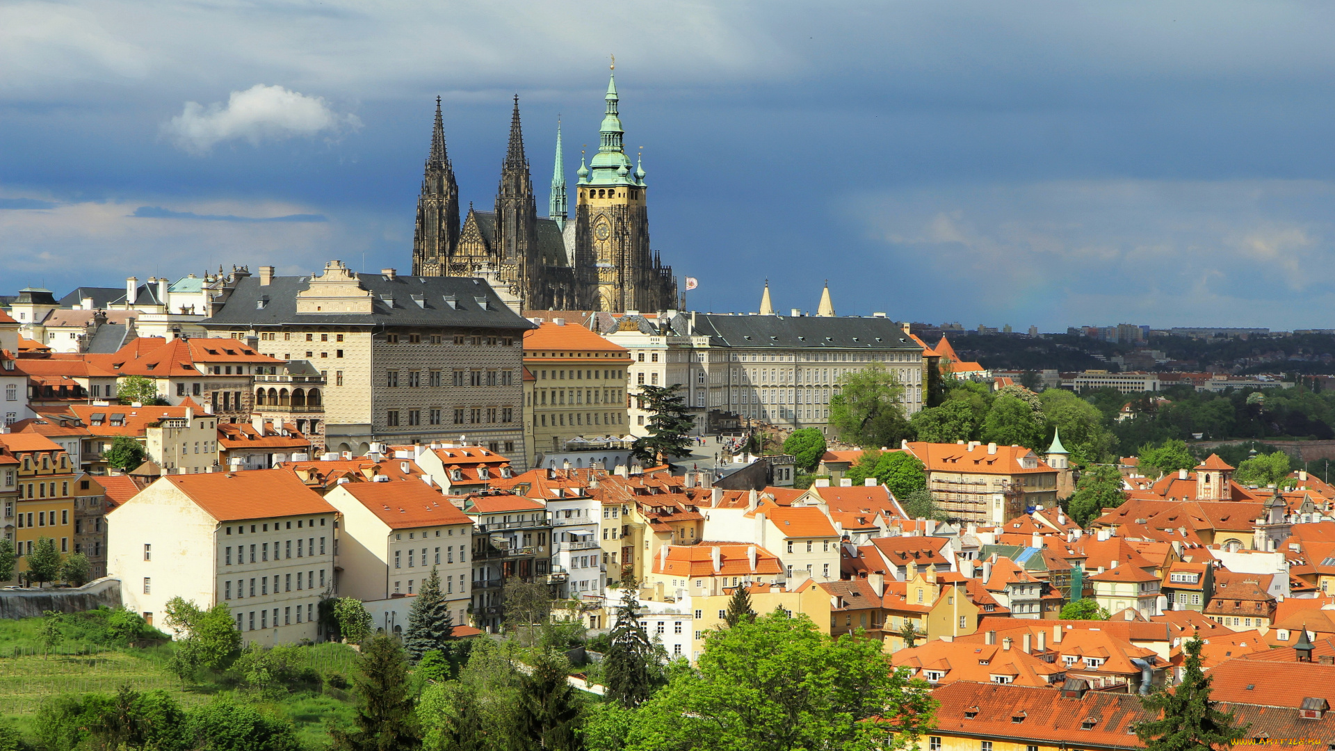 города, прага, Чехия, панорама