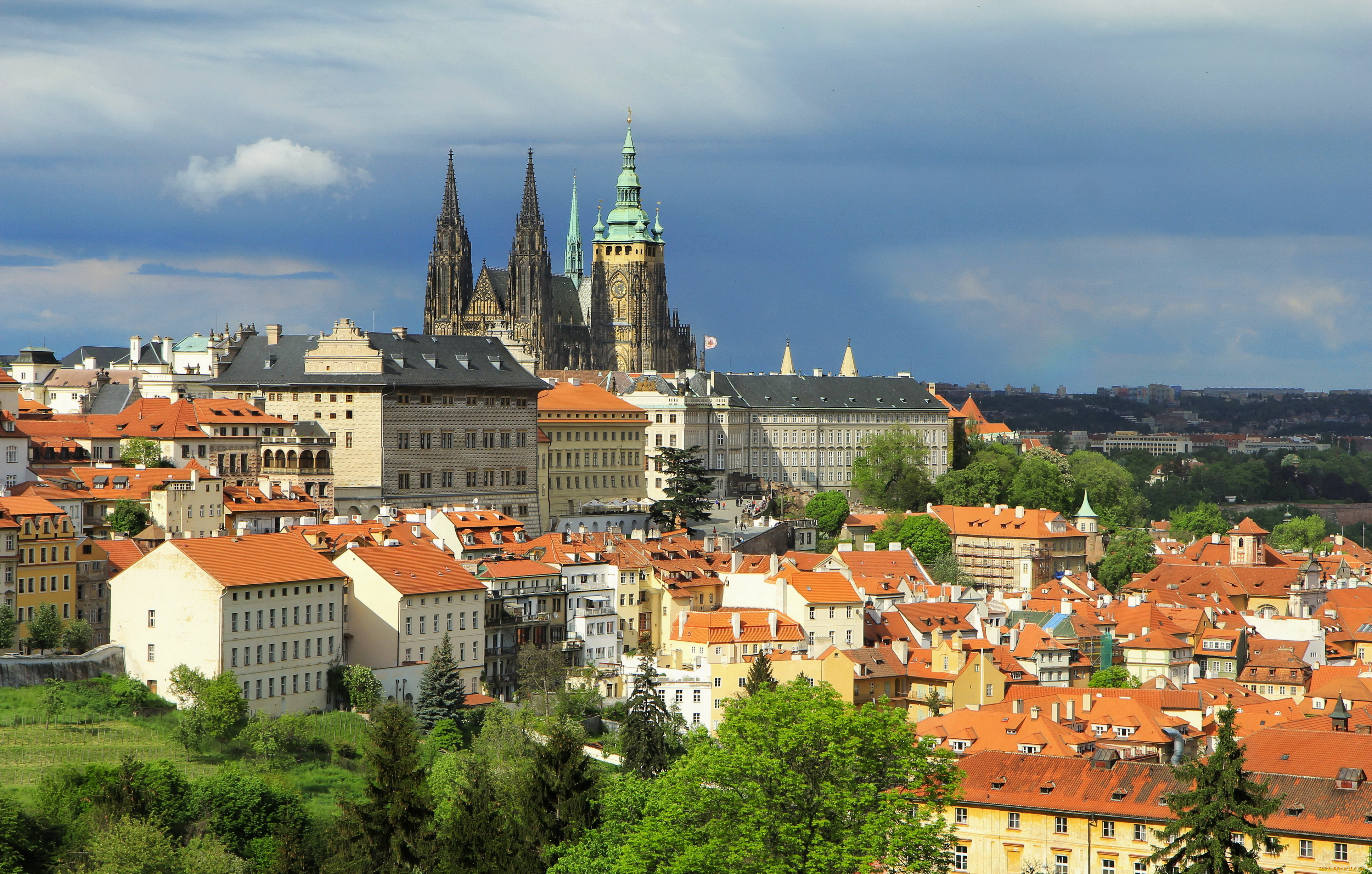 города, прага, Чехия, панорама