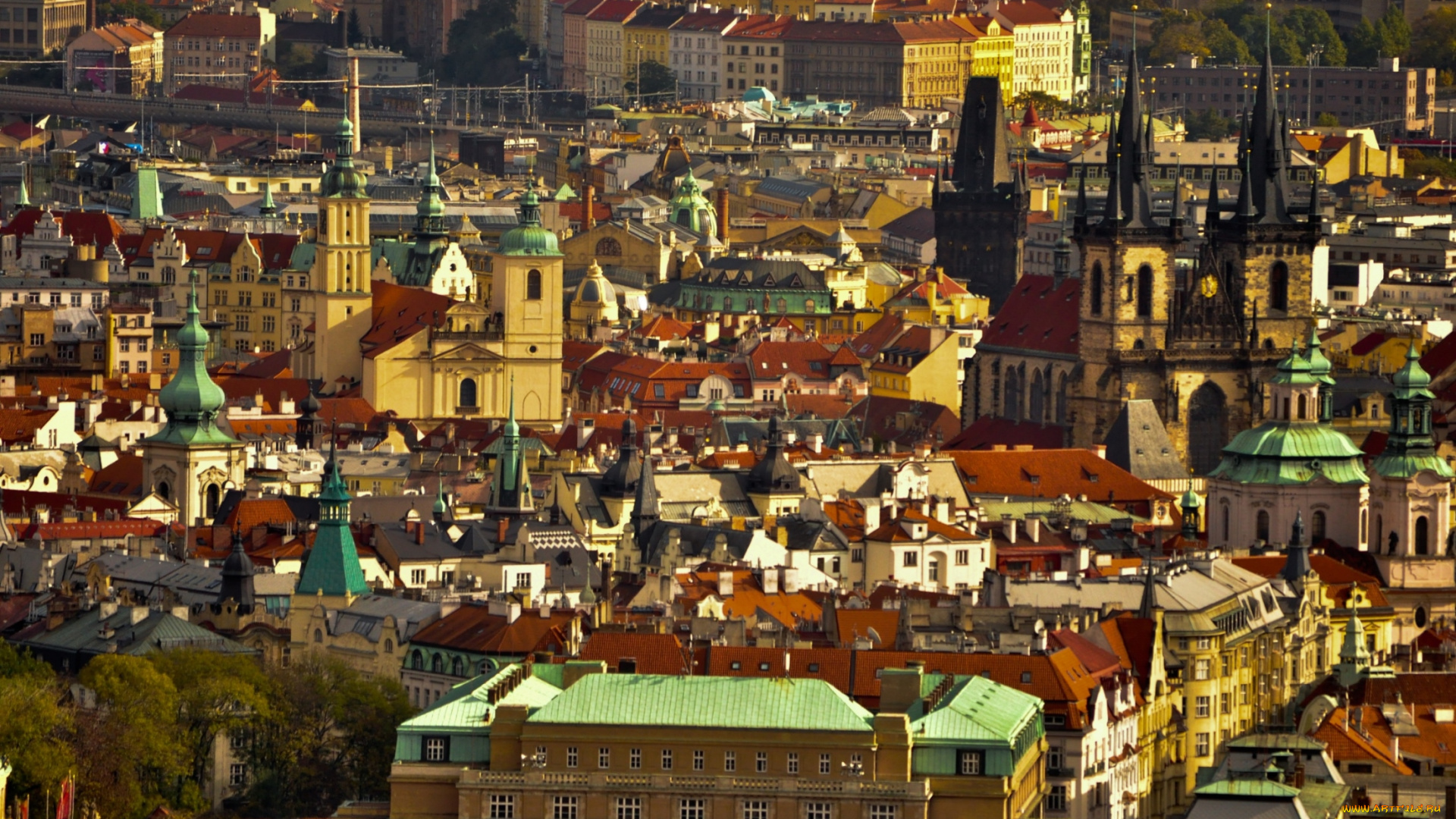 города, прага, Чехия, панорама, дома