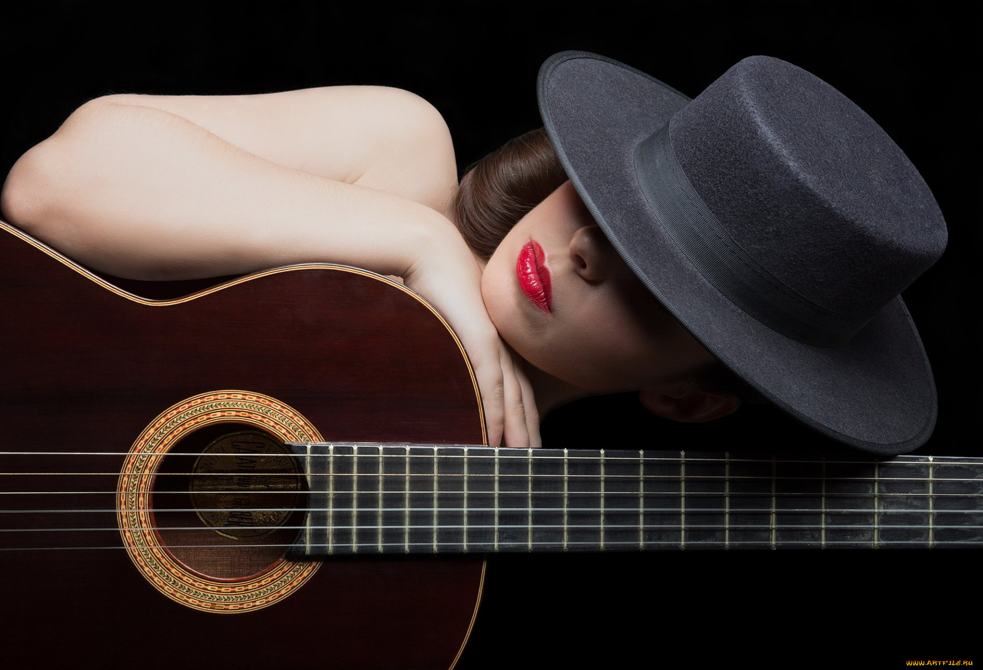 музыка, -другое, девушка, лицо, шляпа, гитара