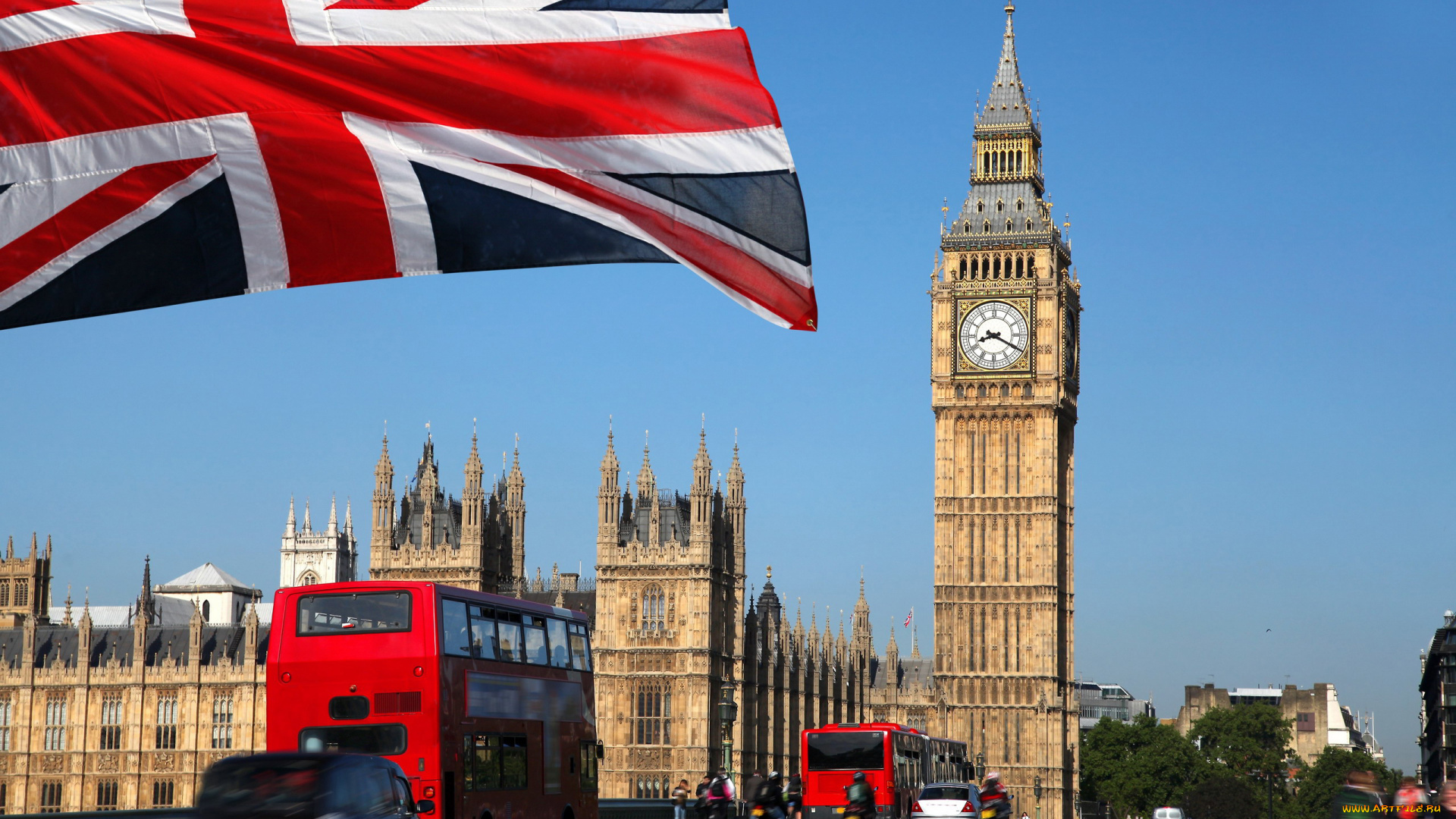 города, лондон, , великобритания, британский, улица, флаг, часы, башня