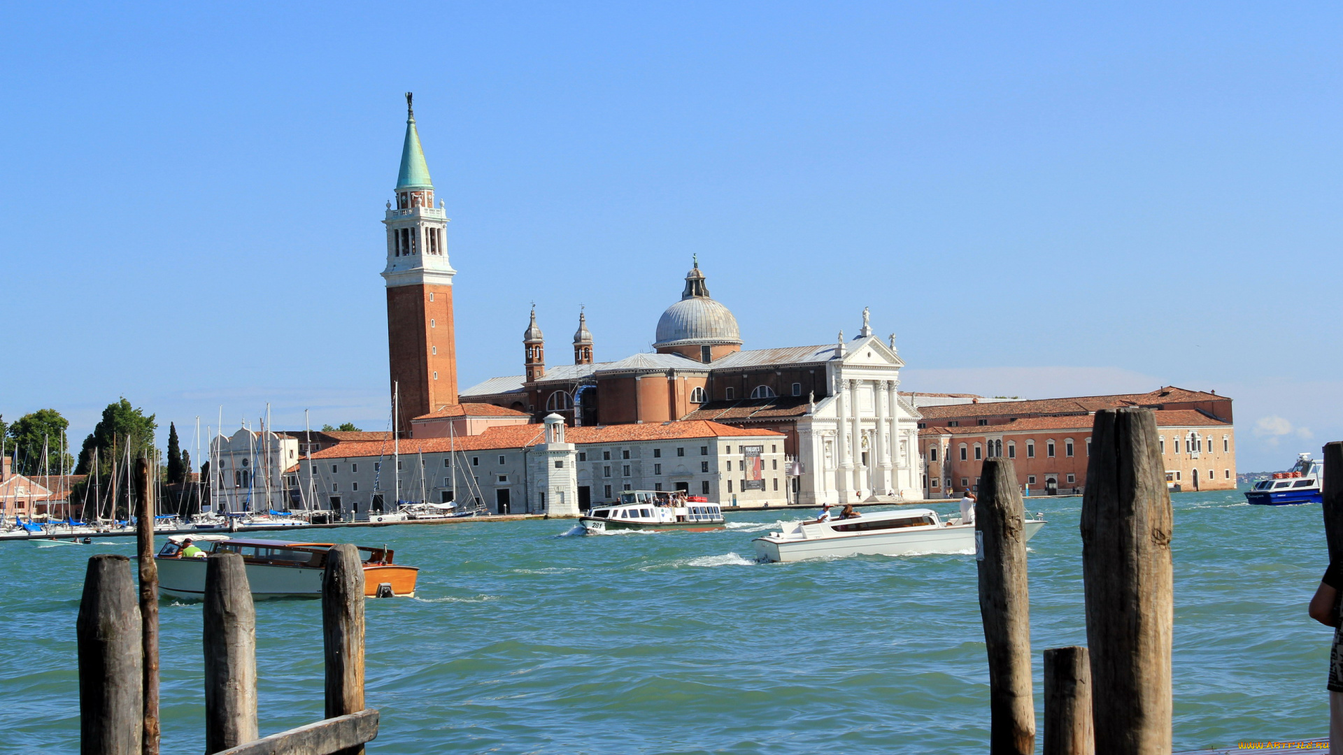 города, венеция, , италия, катера, башня, вода