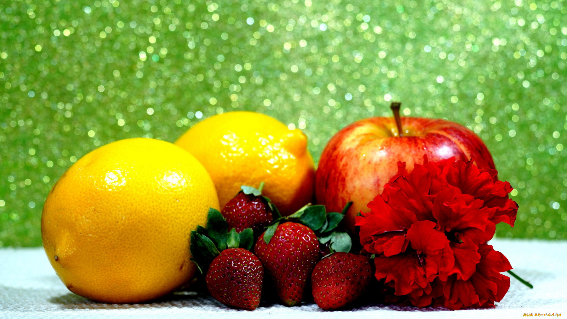 еда, фрукты, , ягоды, лимоны, яблоко, клубника
