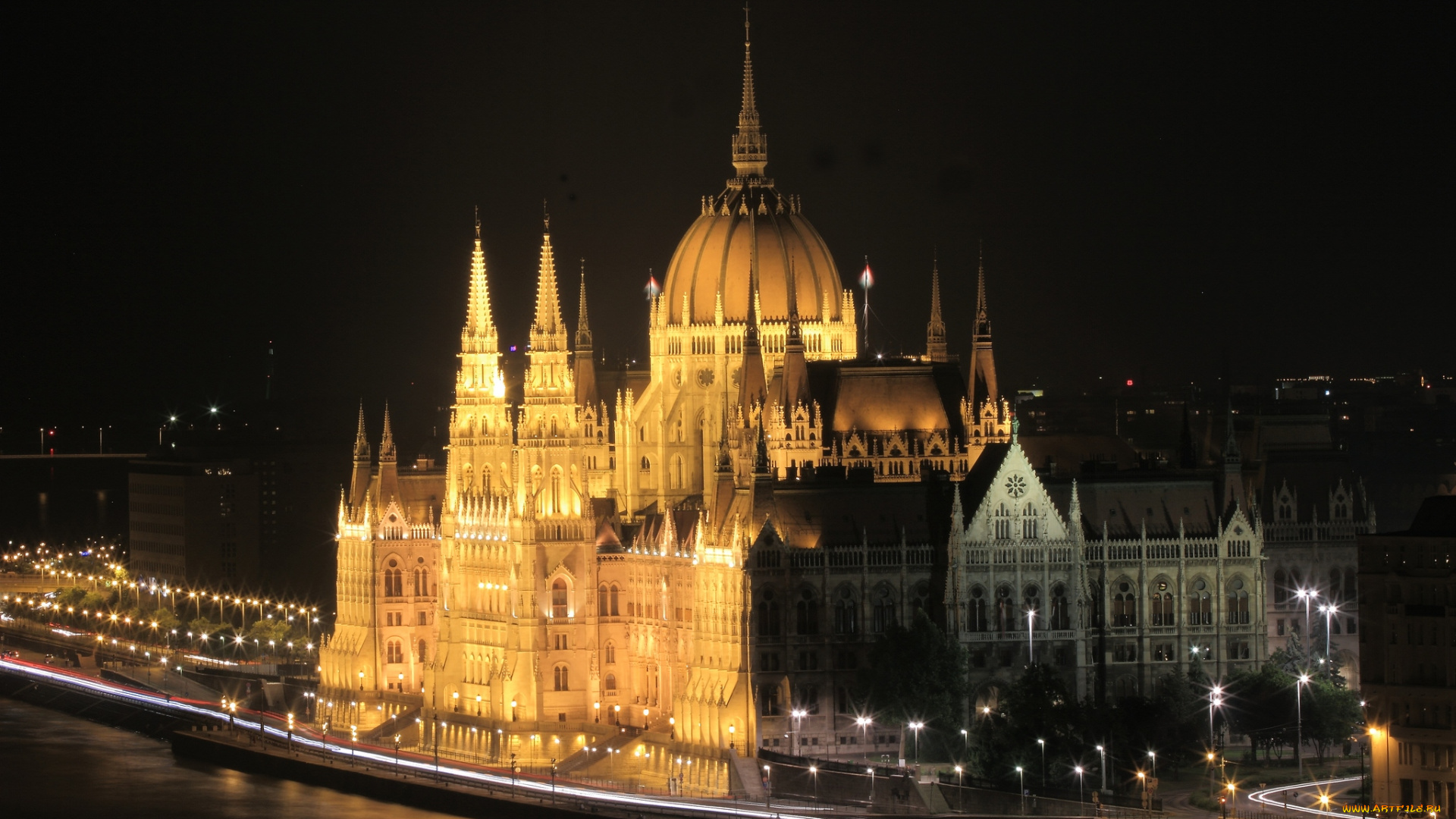 города, будапешт, венгрия, ночь, дунай, парламент