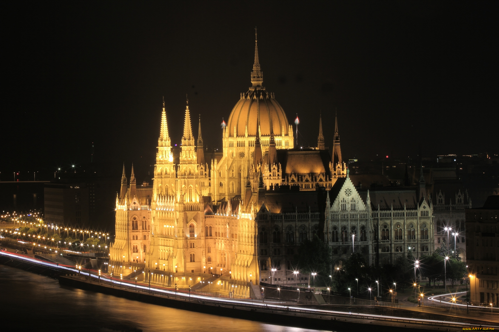 города, будапешт, венгрия, ночь, дунай, парламент