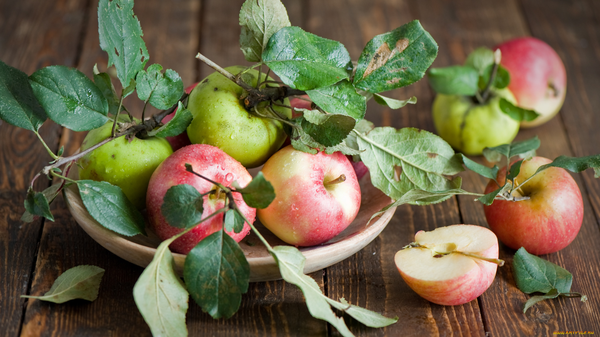 еда, Яблоки, плоды, листья