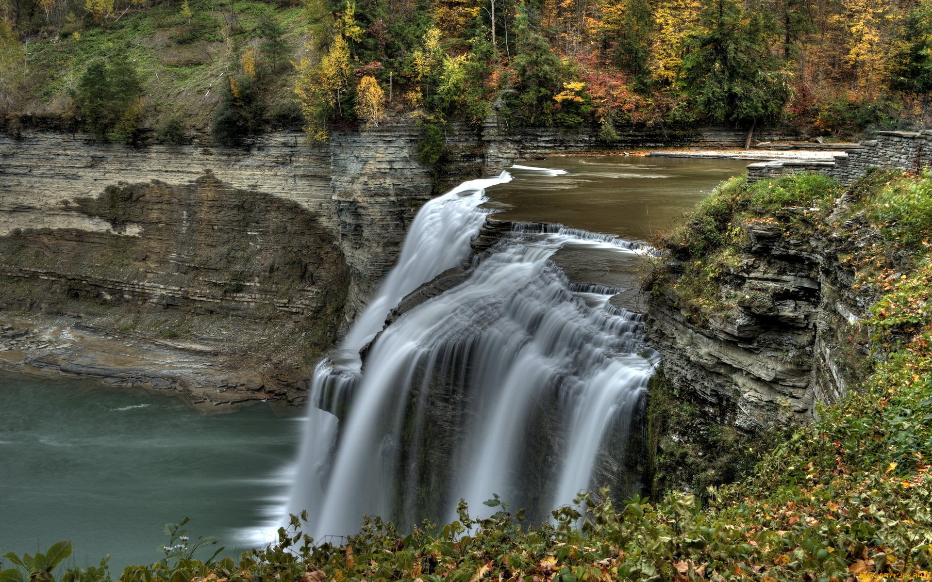 природа, водопады, осень, водопад, река