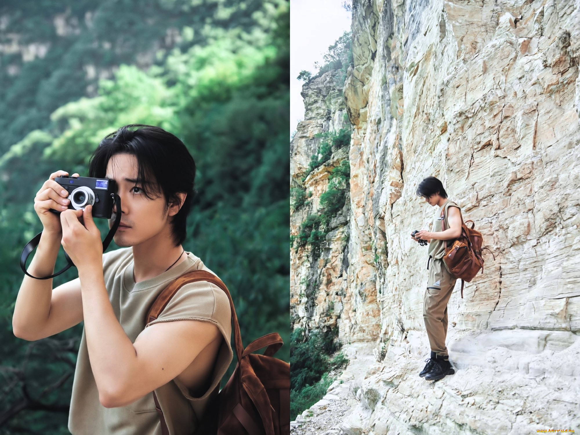 мужчины, xiao, zhan, актер, скалы, фотоаппарат