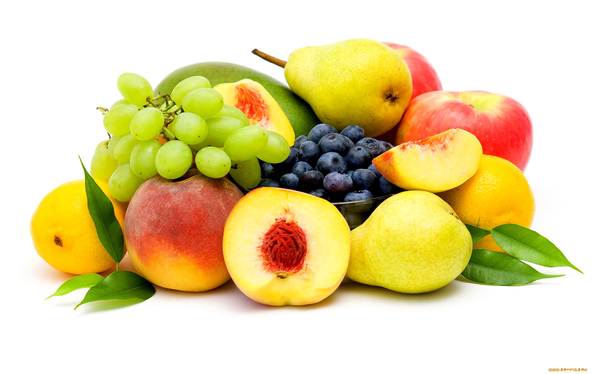еда, фрукты, , ягоды, груша, черника, ягоды, белый, фон, персик, виноград, яблоко