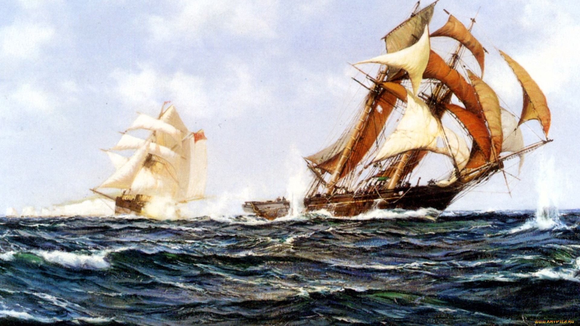 рисованное, montague, dawson, парусники, корабли, море