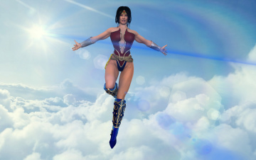 Картинка 3д+графика фантазия+ fantasy облака супермен полет фон взгляд девушка